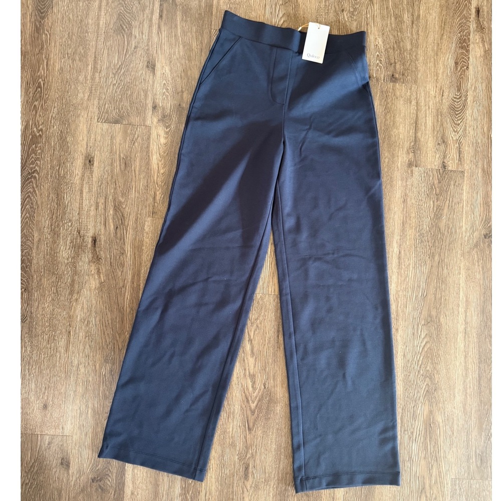 Quince Ultra-Stretch Ponte Wide Leg Pants Navy Blue High Rise Trousers Small - Picture 3 of 7